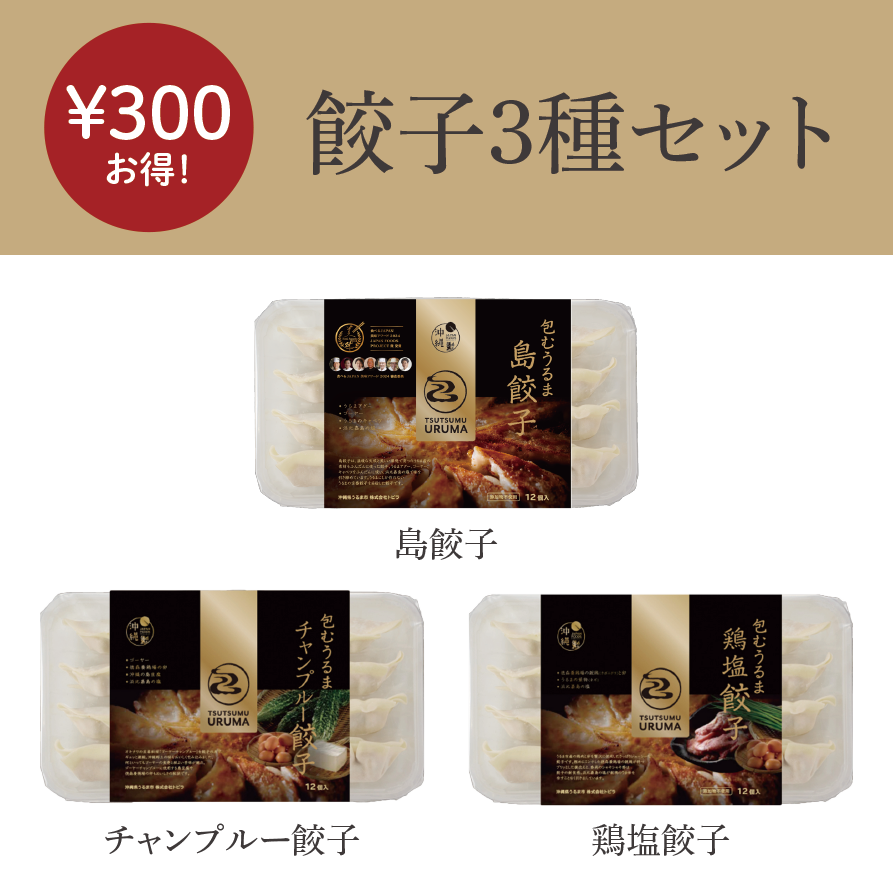 餃子3種セット(島餃子、チャンプルー餃子、鶏塩餃子)